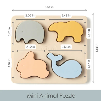 Baby Soft Silicone Mini-Animal Puzzle (4pc) Toys For Toddler