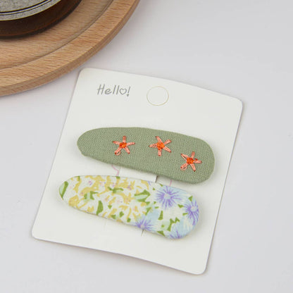 Embroidered Floral Snap Hair Clips Set