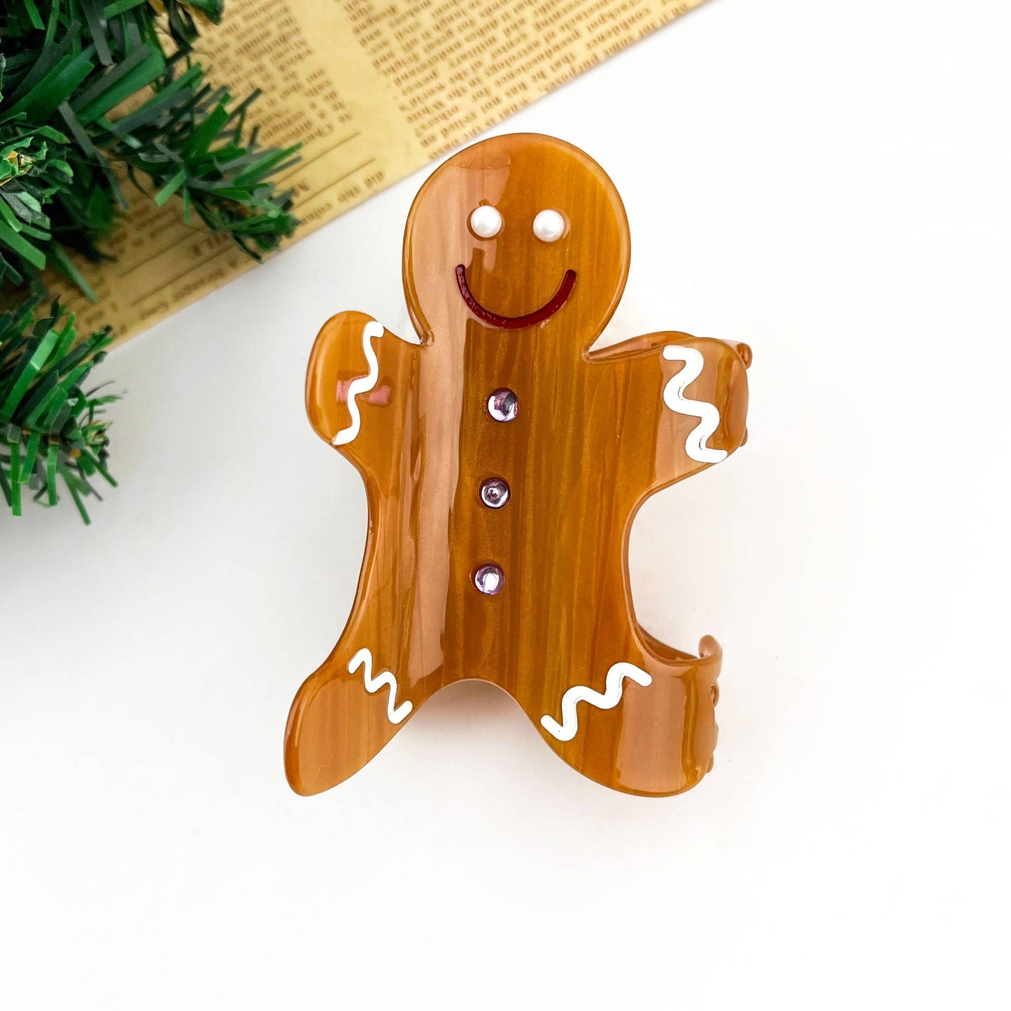 Christmas Cane Hair Claw Clip, Gingerbread Man Hair Clip