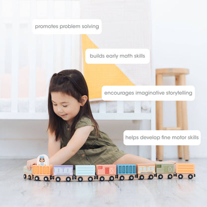 Wooden Train Montessori Play Set, 9-Piece Magnetic Trains