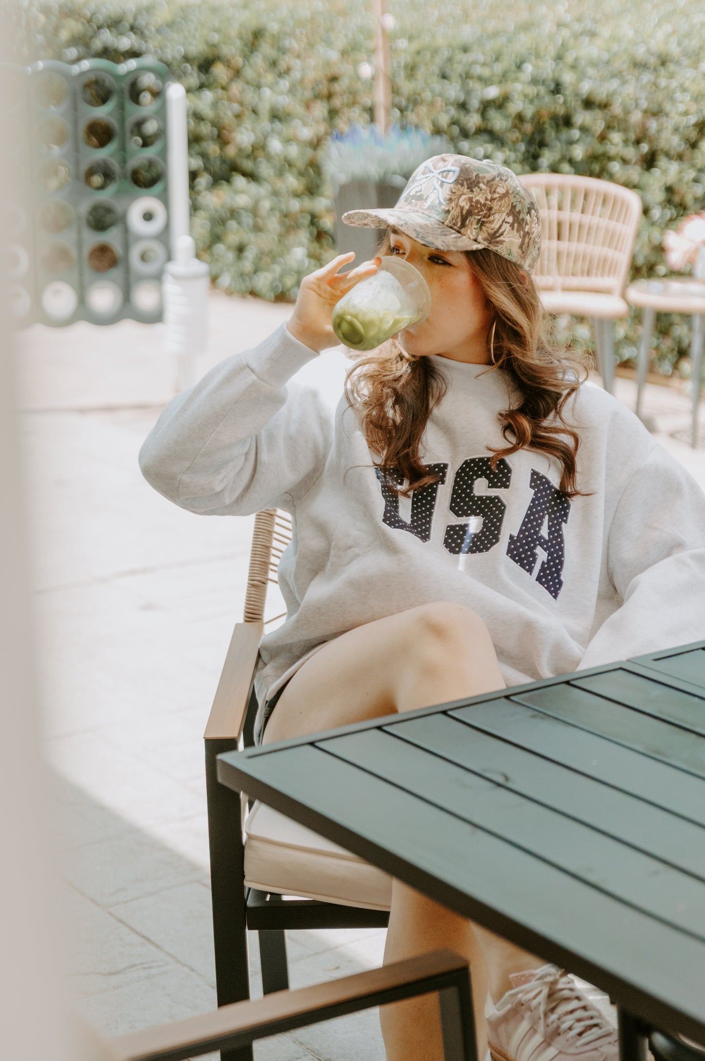 Pearl Grey Navy Blue Polka Dot USA Mockneck Sweatshirt