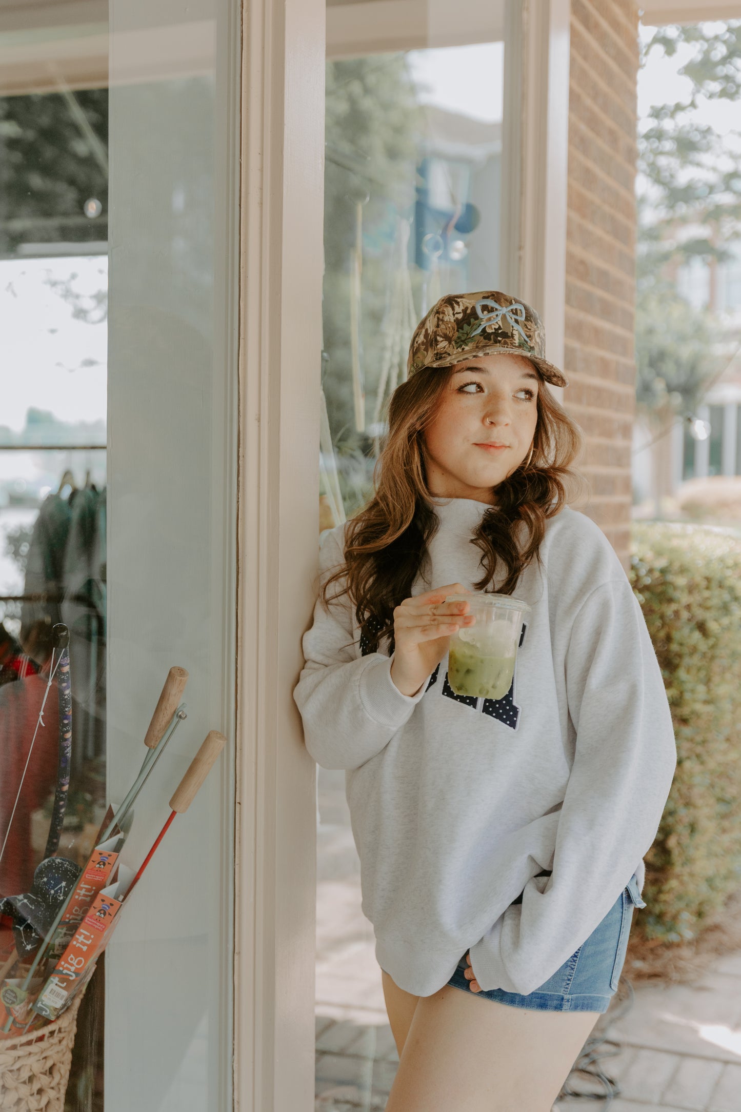 Pearl Grey Navy Blue Polka Dot USA Mockneck Sweatshirt