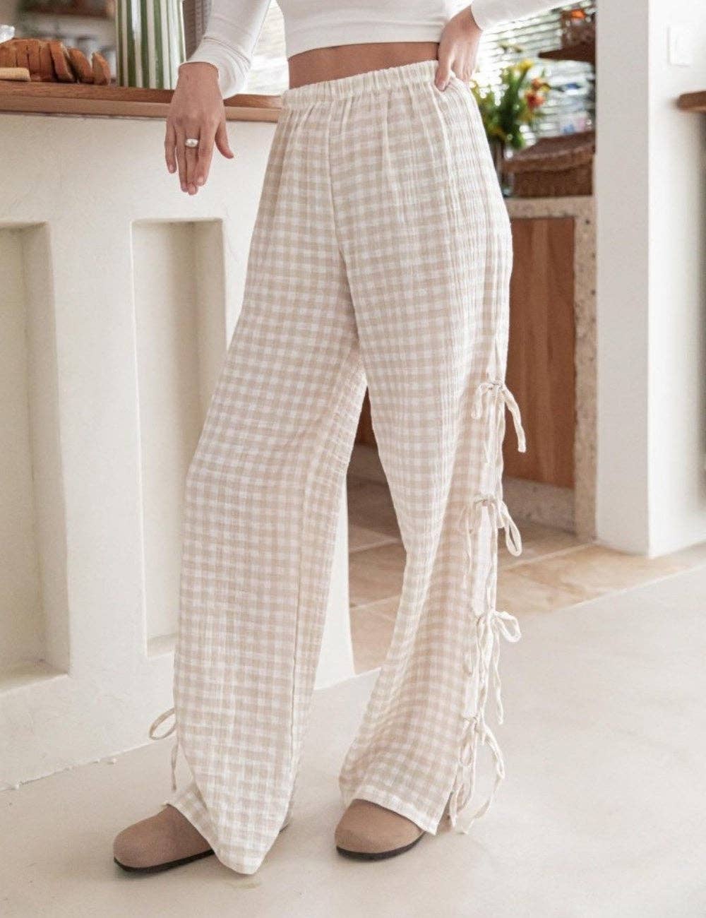Bow Side Split Plaid Casual Pants MK2BLW6W1DPT38