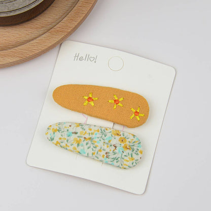 Embroidered Floral Snap Hair Clips Set