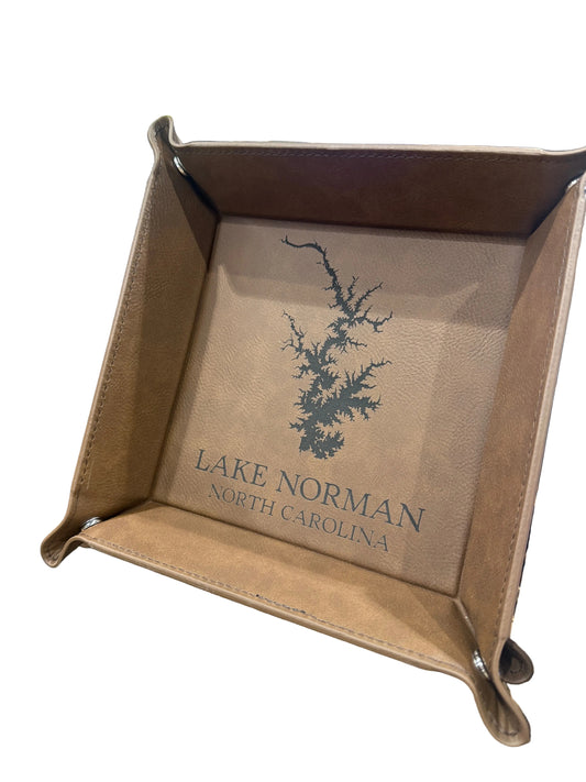 Lake Norman Map Engraved Leatherette Valet Tray
