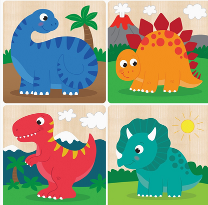 Dinosaurs Chunky Wood Puzzles - Kids 4 Pack