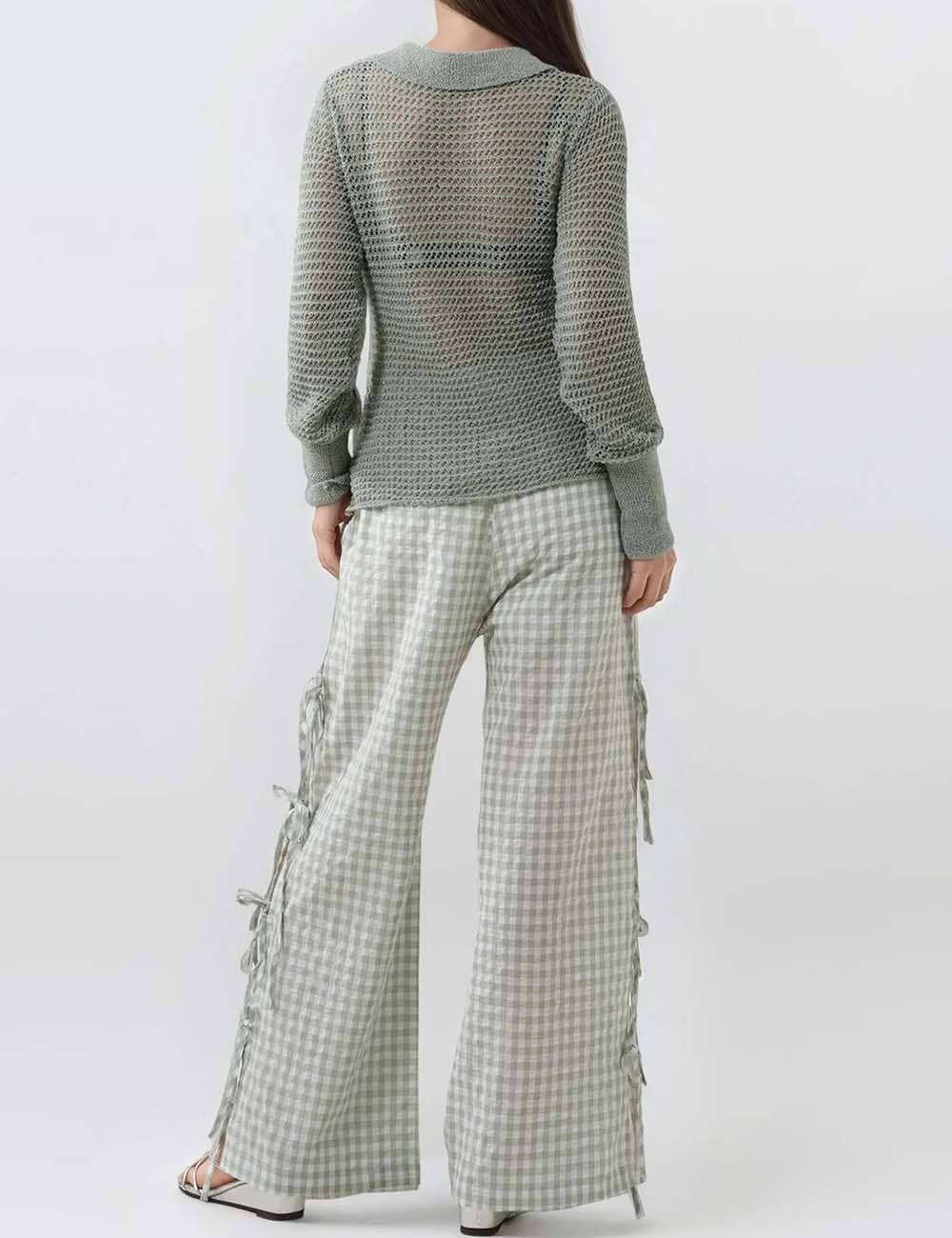 Bow Side Split Plaid Casual Pants MK2BLW6W1DPT38