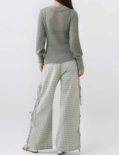 Bow Side Split Plaid Casual Pants MK2BLW6W1DPT38