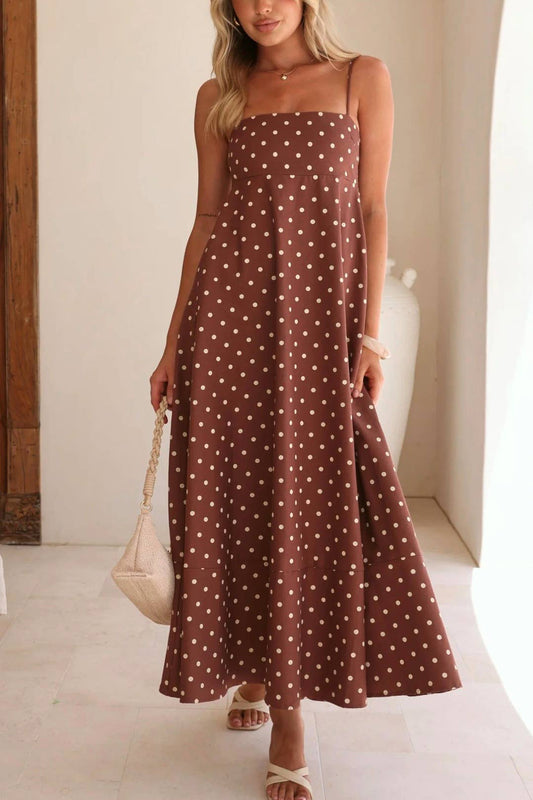Polka dot Full A-line skirt maxi strappy dress