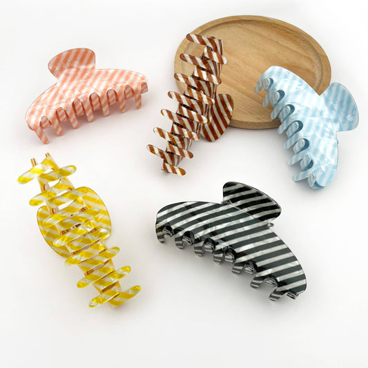 Classic Striped Oval Hair Claw Clip