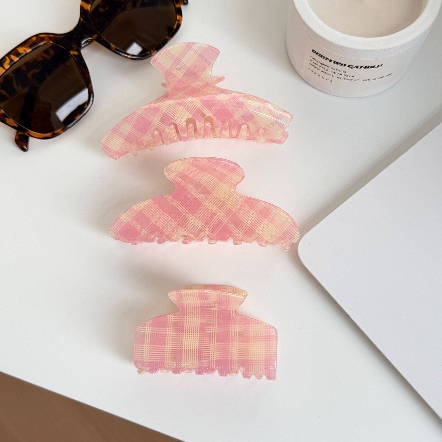 Fashion Color Contrast Plaid Acetate Hair Claws MK2PPM6W6HCP497