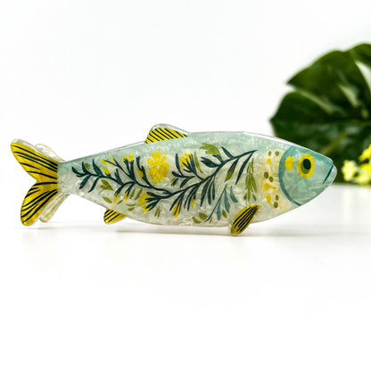 Green Sardine Hair Claw Clip with Seaweed Detail
