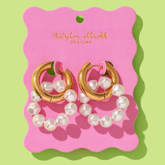 Huggie Earrings - Gold-Plated + Pearl Hoops - Madeline