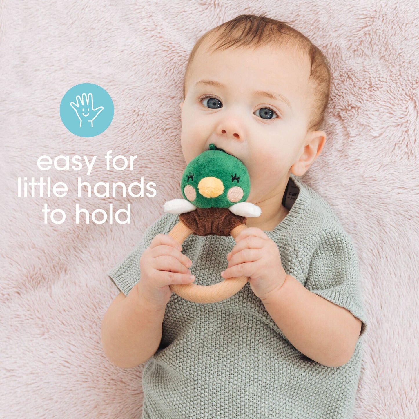 Mallard Duck Wooden & Plush Baby Teether Toy