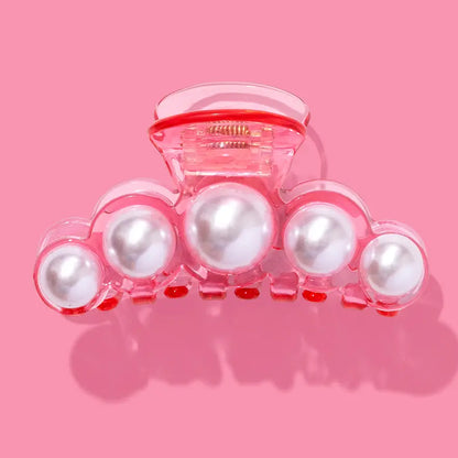 Claw Hair Clip - Large - Translucent Pink w/ Pearl Beads
