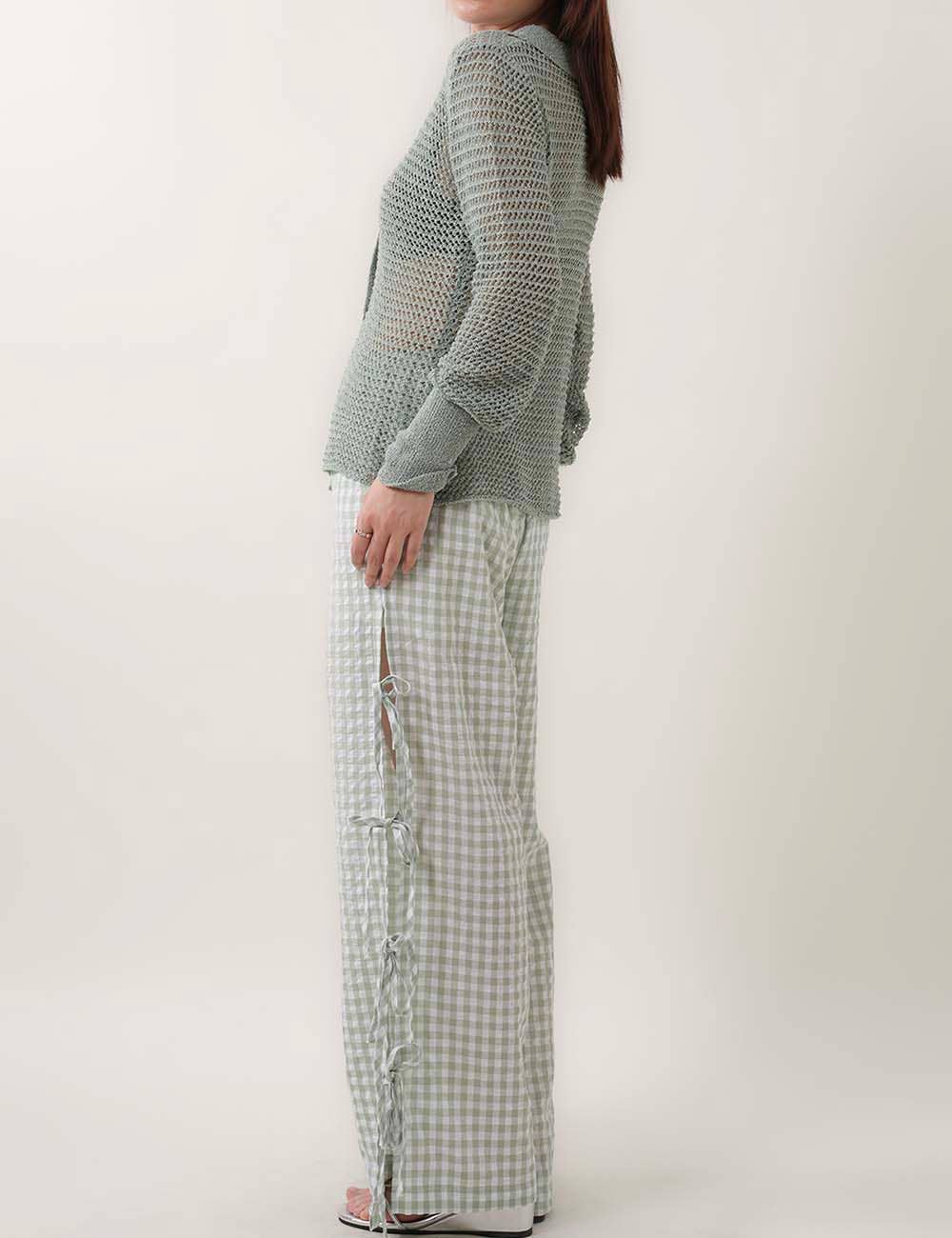 Bow Side Split Plaid Casual Pants MK2BLW6W1DPT38