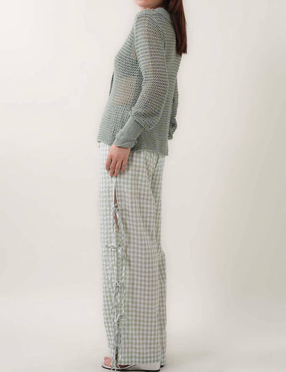 Bow Side Split Plaid Casual Pants MK2BLW6W1DPT38