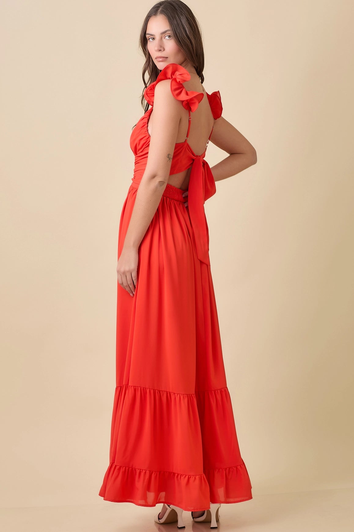 Summer Maxi Ruffle Sleeve Dress with Back Tie