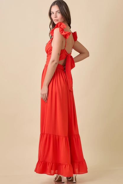 Summer Maxi Ruffle Sleeve Dress with Back Tie