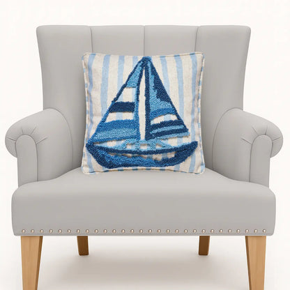 Coastal Sailboat Tufted Hook Pillow