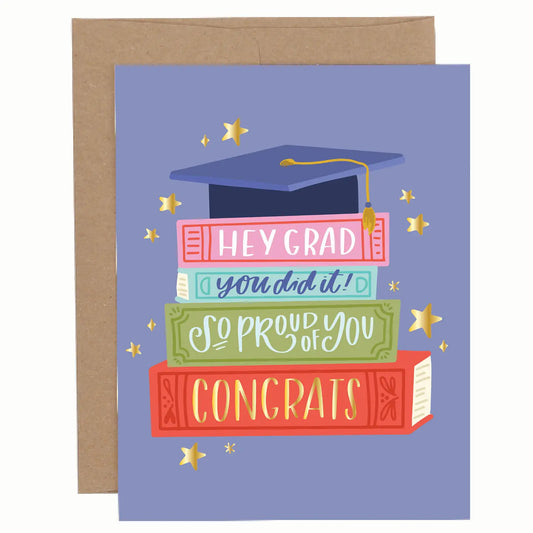 Grad Book Stack Greeting Card