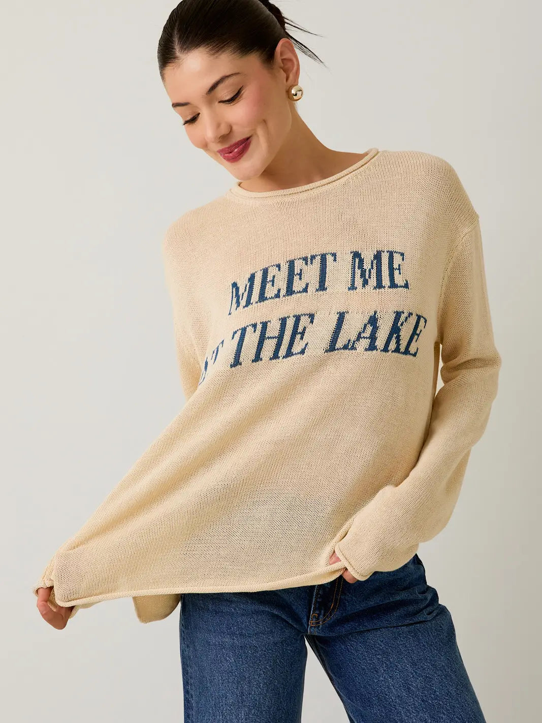 Round Neck "Meet Me At the Lake" Lt Weight Sweater