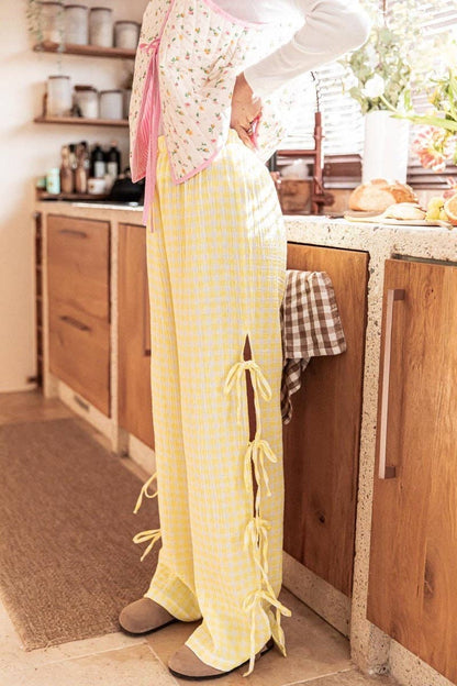 Bow Side Split Plaid Casual Pants MK2BLW6W1DPT38